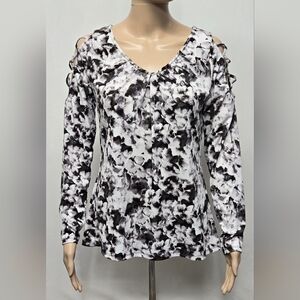 Jennifer Lopez M Pullover V Neck Strappy Arms Black White Hint Of Metallic